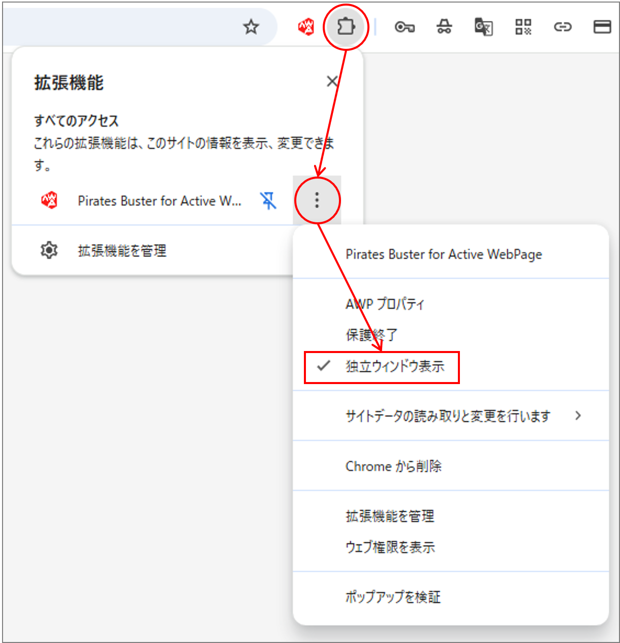 Chromeの独立ウィンドウの設定画面
