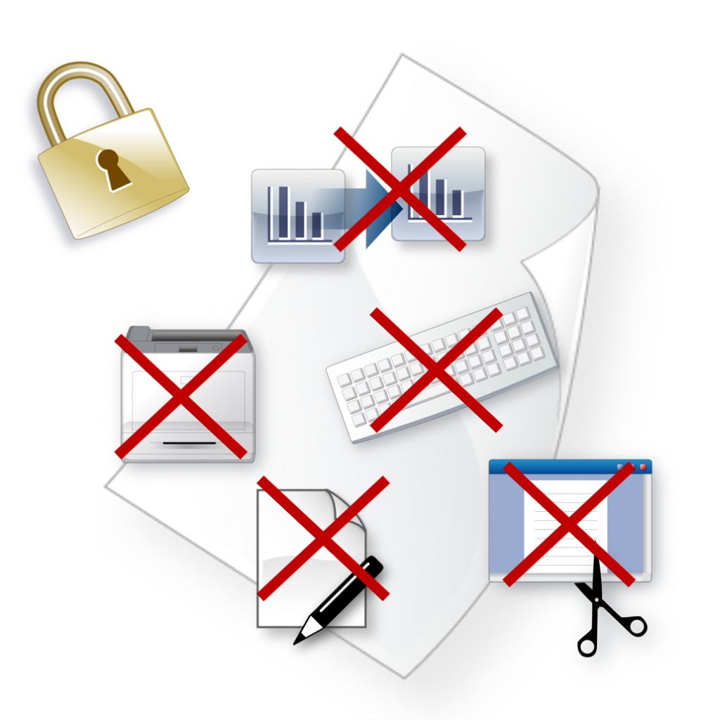 暗号化したファイルは、パスワード認証し、データのコピーと印刷を禁止する