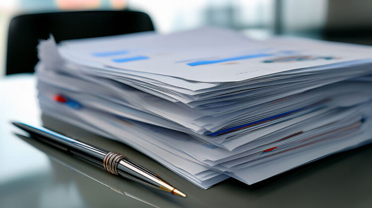 書類が平積みになっている画像